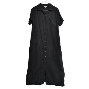 Sunbelt 100% Linen Black Button Down Maxi Shirt Dress Medium (Runs Very Large)